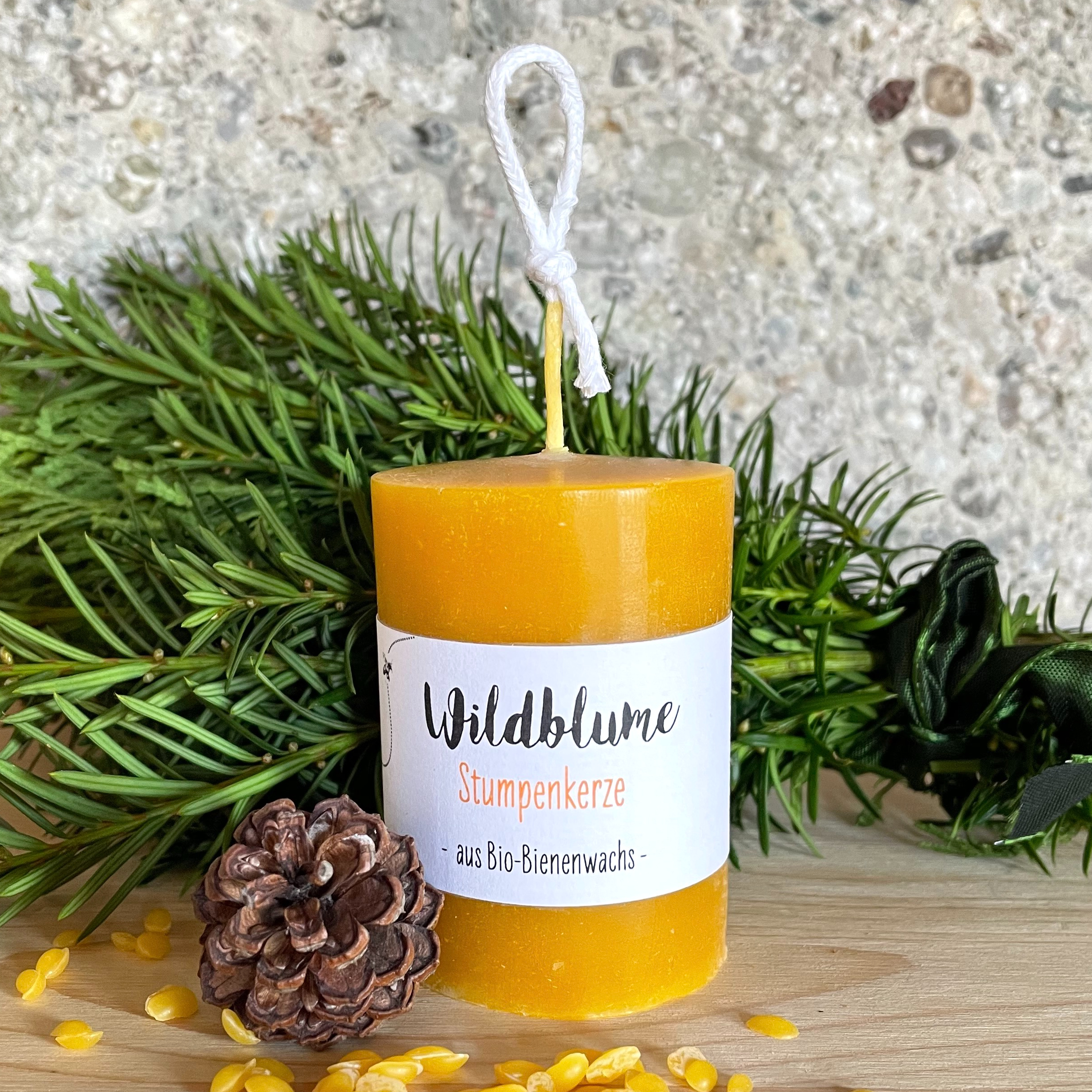 Wildblume Bio-Bienenwachs Stumpkerze